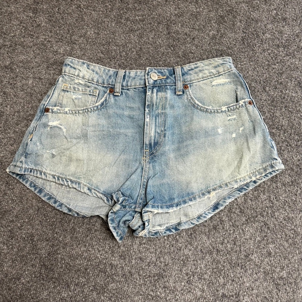 Zara Denim Shorts Womens Size 4 Light Wash Distressed Raw Hem Cotton Casual